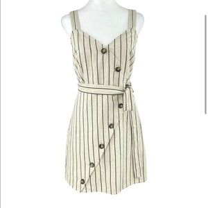LULUS All I Wanted Beige Striped Button Up Mini Dress - Size Medium EUC